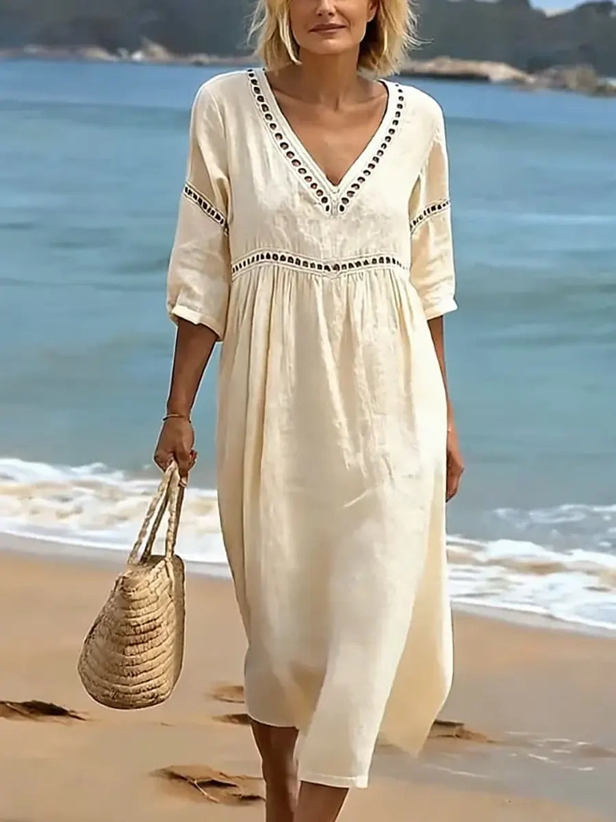 Robe Lila Longue Femme | Coton Léger, Col en V Flatteur 2