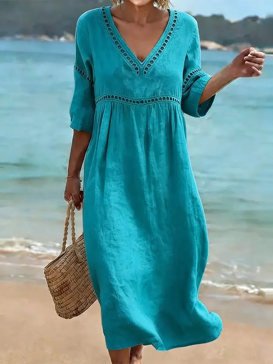 Robe Lila Longue Femme | Coton Léger, Col en V Flatteur 3