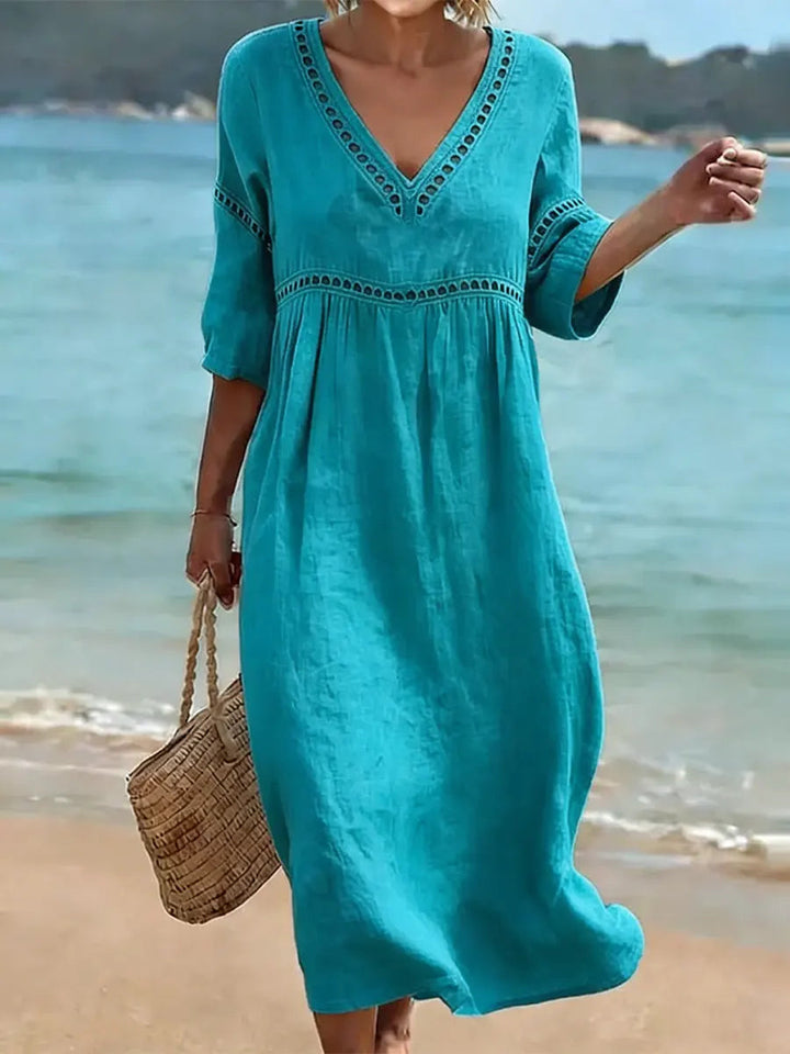 Robe Lila Longue Femme | Coton Léger, Col en V Flatteur 3