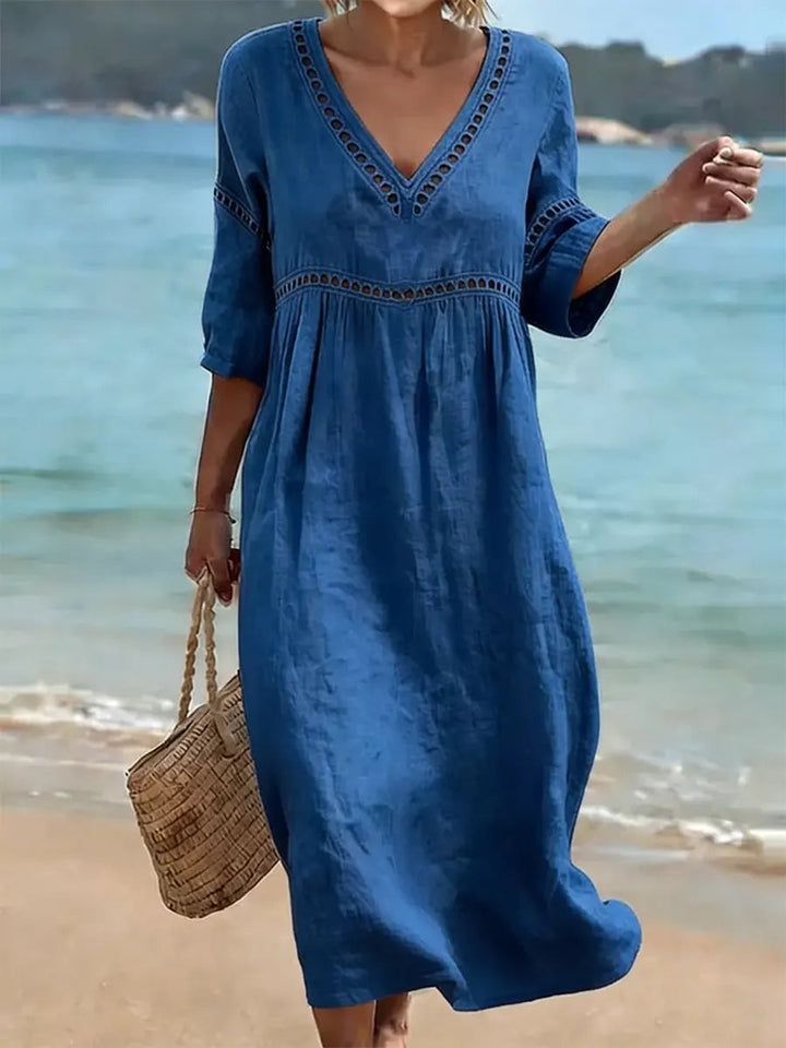 Robe Lila Longue Femme | Coton Léger, Col en V Flatteur 4