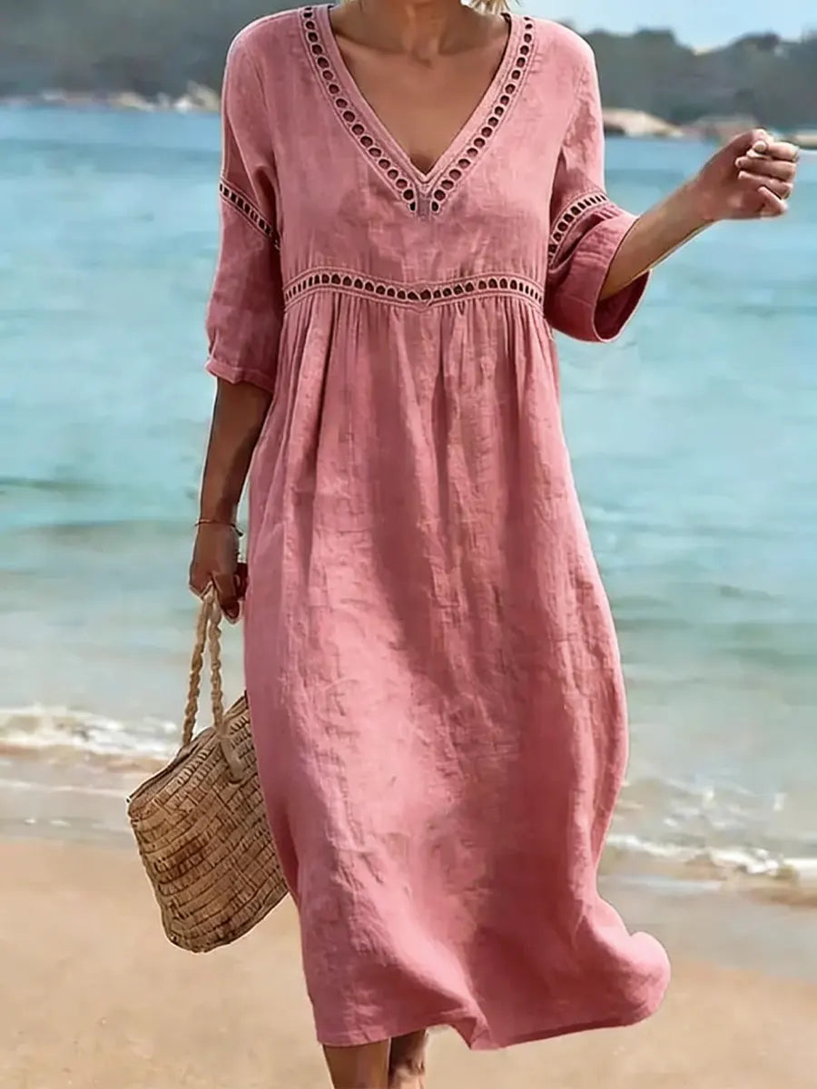 Robe Lila Longue Femme | Coton Léger, Col en V Flatteur 5