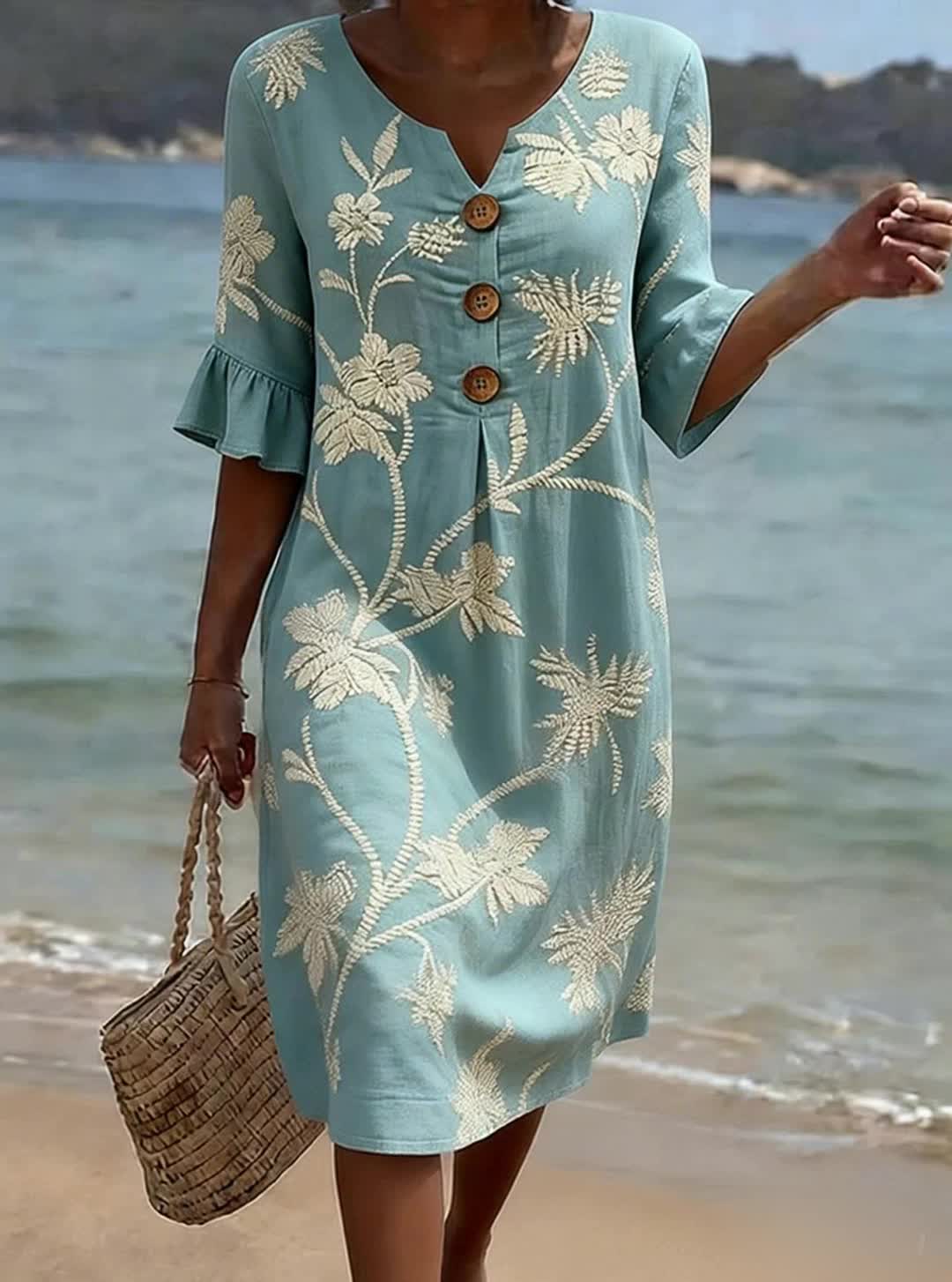 Robe Livia Florale Estivale | Coton et Lin, Manches Volantées 0