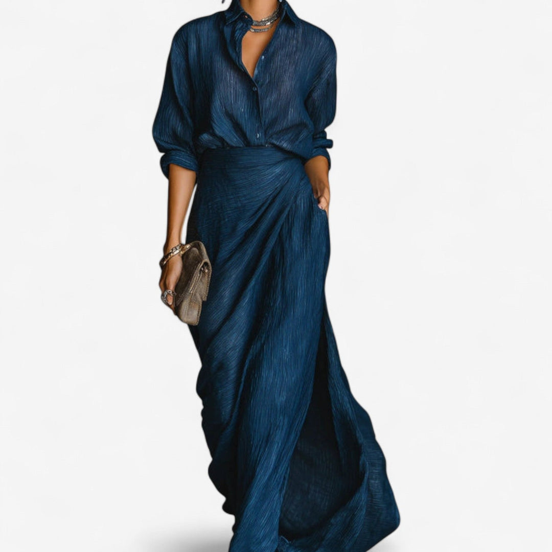 Robe Livia Longue Femme | Design Chemise, Coupe Portefeuille, Manches Longues 0