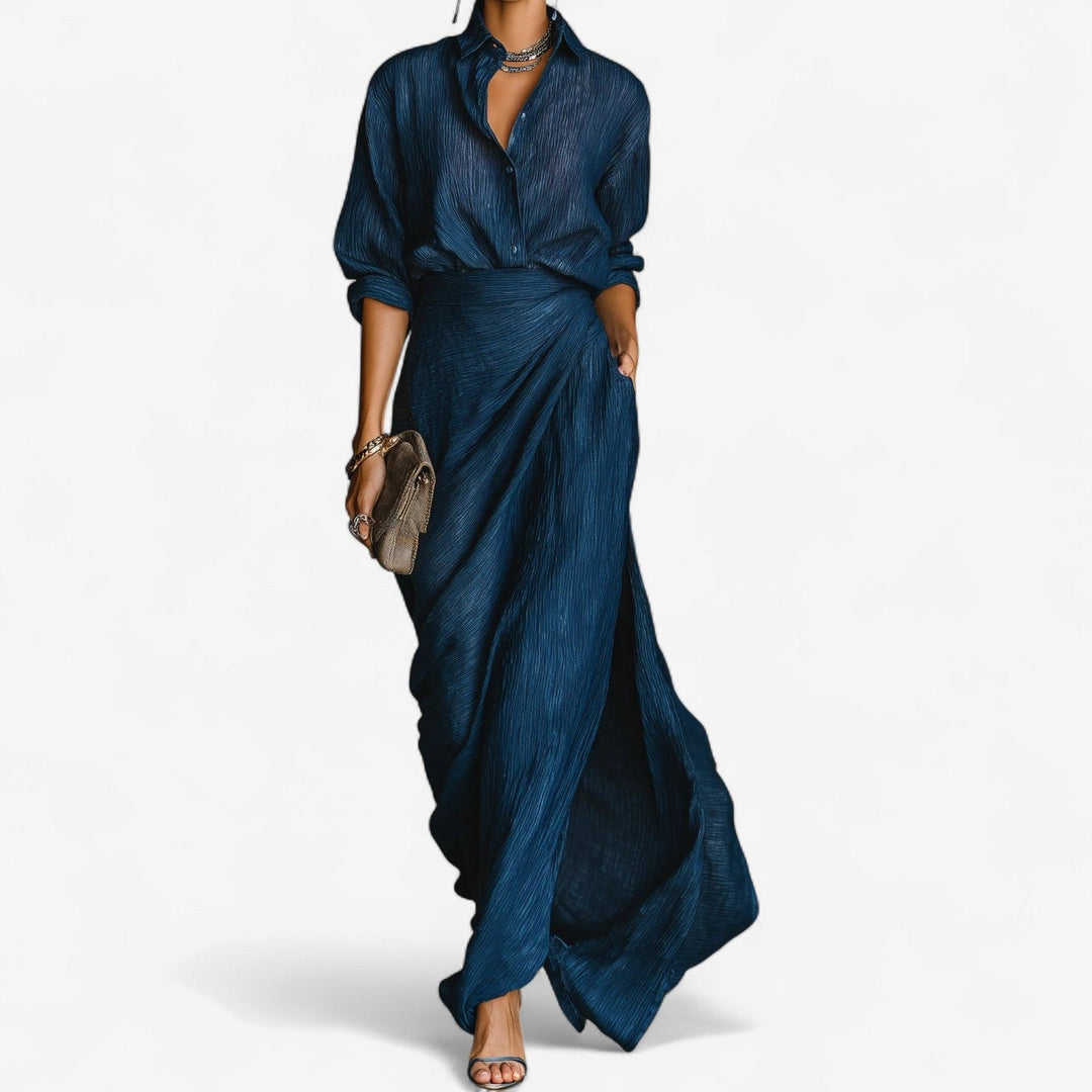 Robe Livia Longue Femme | Design Chemise, Coupe Portefeuille, Manches Longues 1