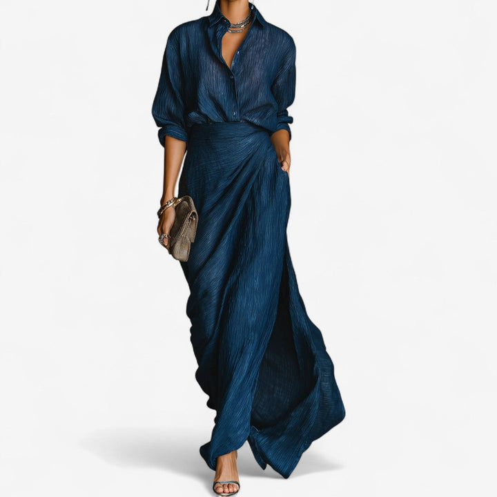 Robe Livia Longue Femme | Design Chemise, Coupe Portefeuille, Manches Longues 1