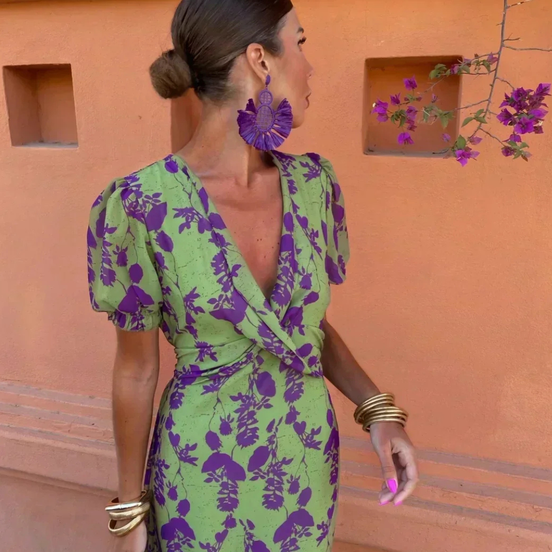Robe Livia Longue Fleurie | Fluide, Col V Croisé, Multicolore 2