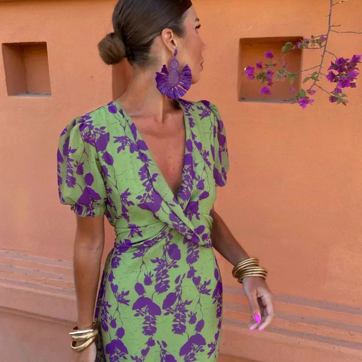 Robe Livia Longue Fleurie | Fluide, Col V Croisé, Multicolore 2