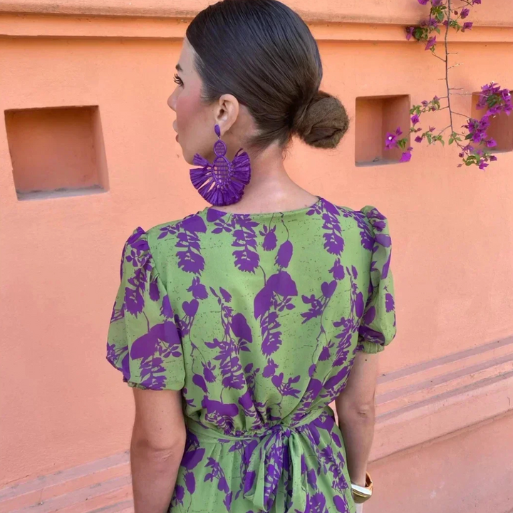 Robe Livia Longue Fleurie | Fluide, Col V Croisé, Multicolore 3