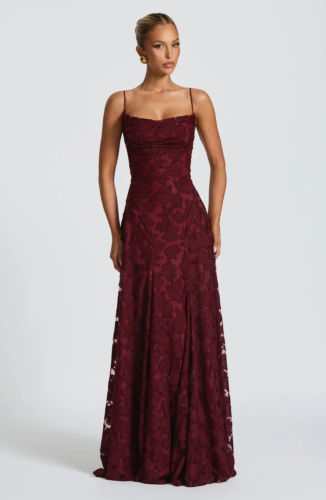 Robe Longue Été Femme Lila | Dentelle Texturée, Dos Nu à Lacets 0