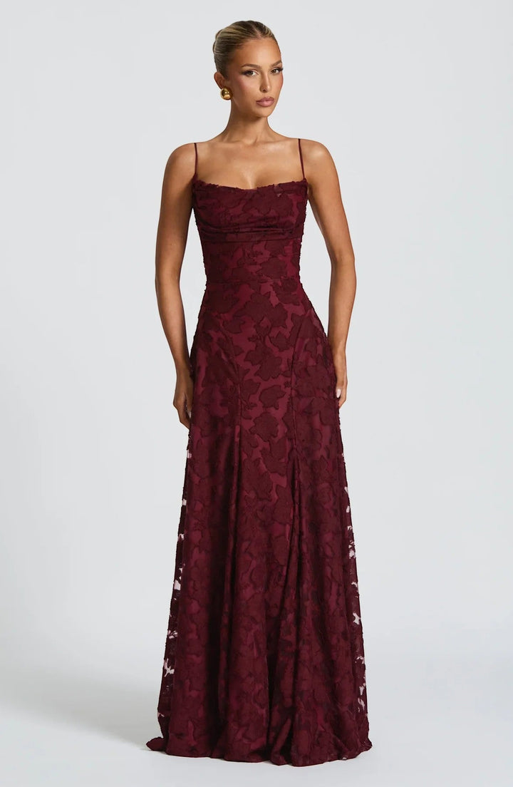 Robe Longue Été Femme Lila | Dentelle Texturée, Dos Nu à Lacets 0