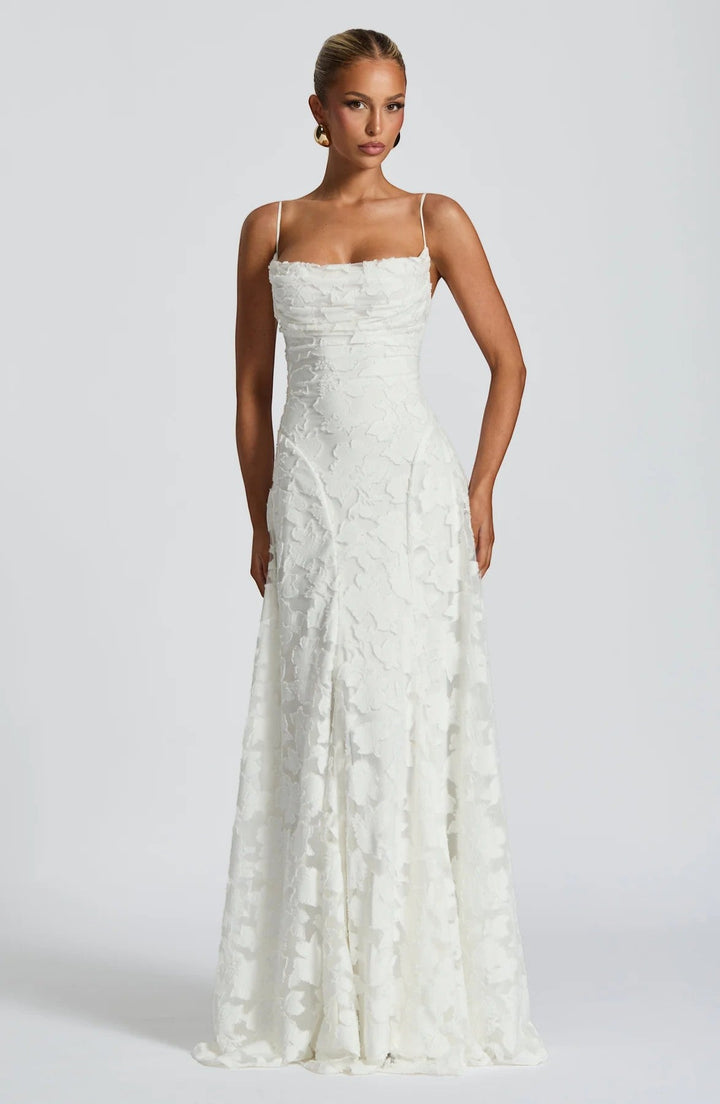 Robe Longue Été Femme Lila | Dentelle Texturée, Dos Nu à Lacets 2