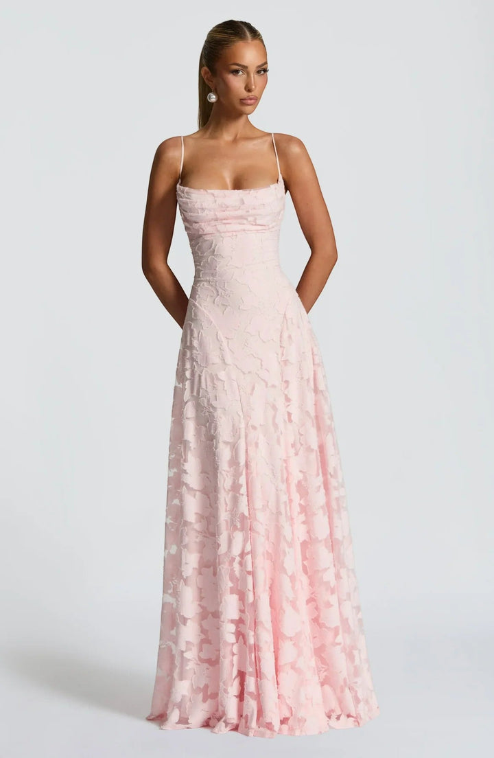 Robe Longue Été Femme Lila | Dentelle Texturée, Dos Nu à Lacets 3
