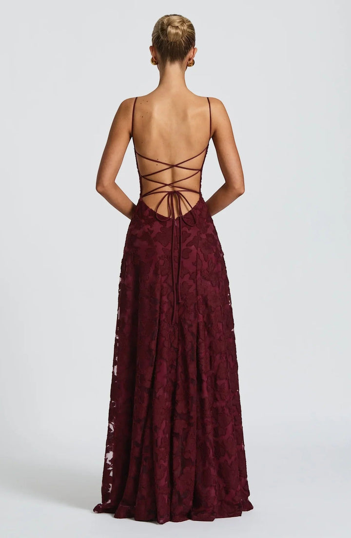 Robe Longue Été Femme Lila | Dentelle Texturée, Dos Nu à Lacets 6