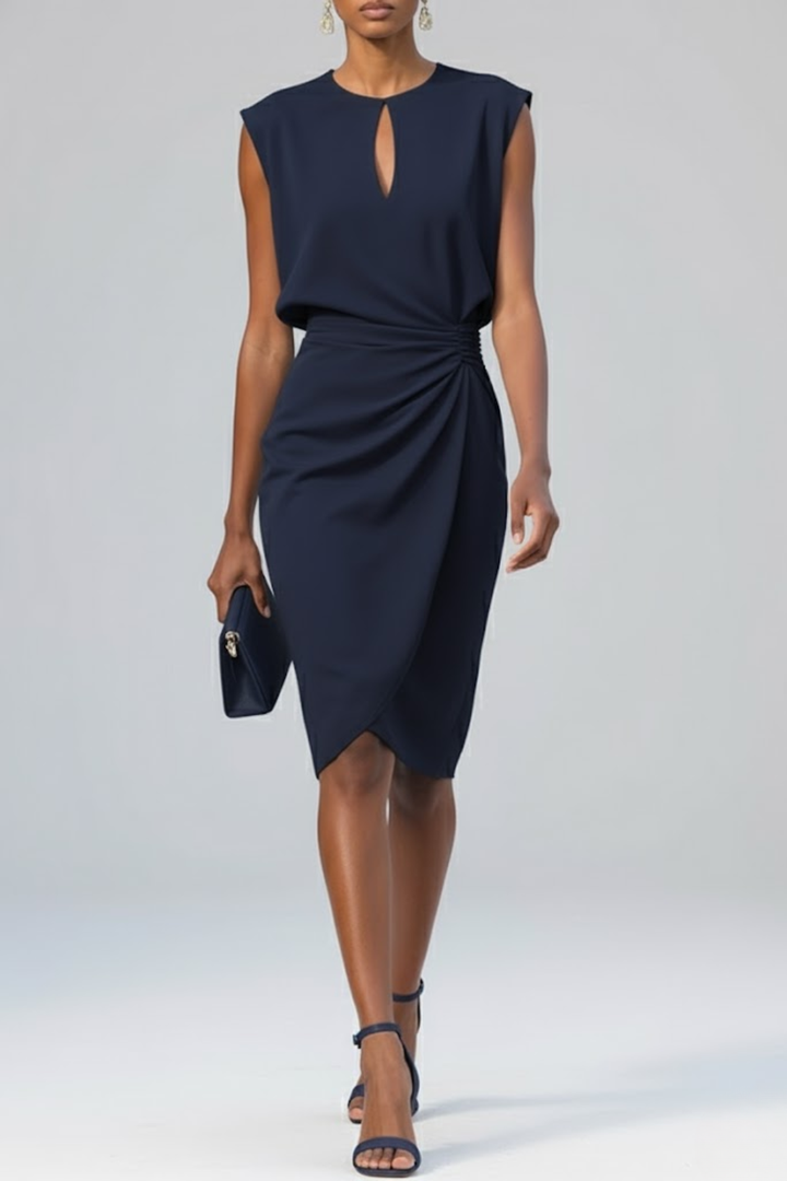 Robe Midi Camille Femme | Col Keyhole Élégant, Taille Froncée 1