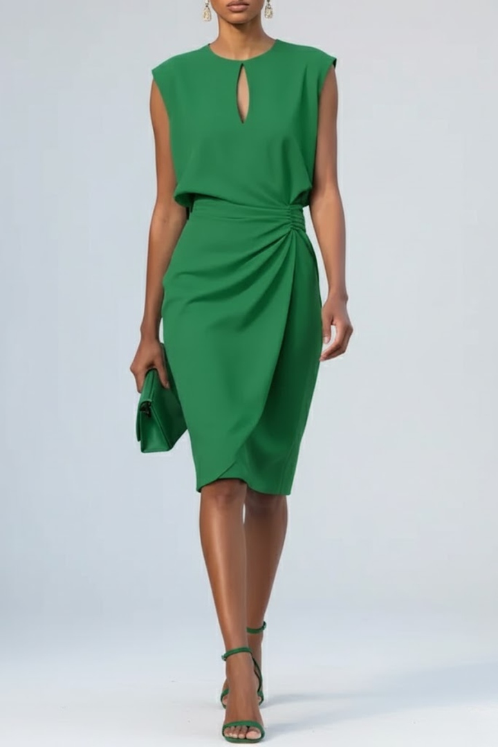 Robe Midi Camille Femme | Col Keyhole Élégant, Taille Froncée 4
