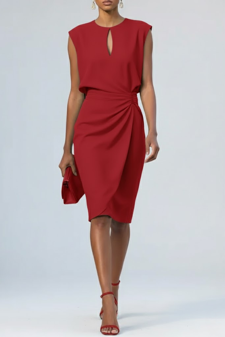 Robe Midi Camille Femme | Col Keyhole Élégant, Taille Froncée 5
