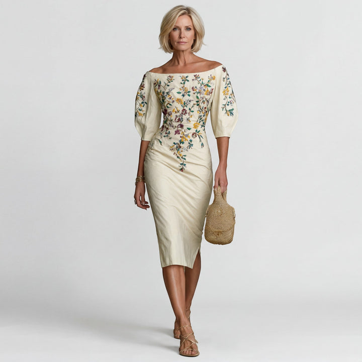 Robe Midi Éva Femme | Épaules Dénudées, Coupe Ajustée Chic 0