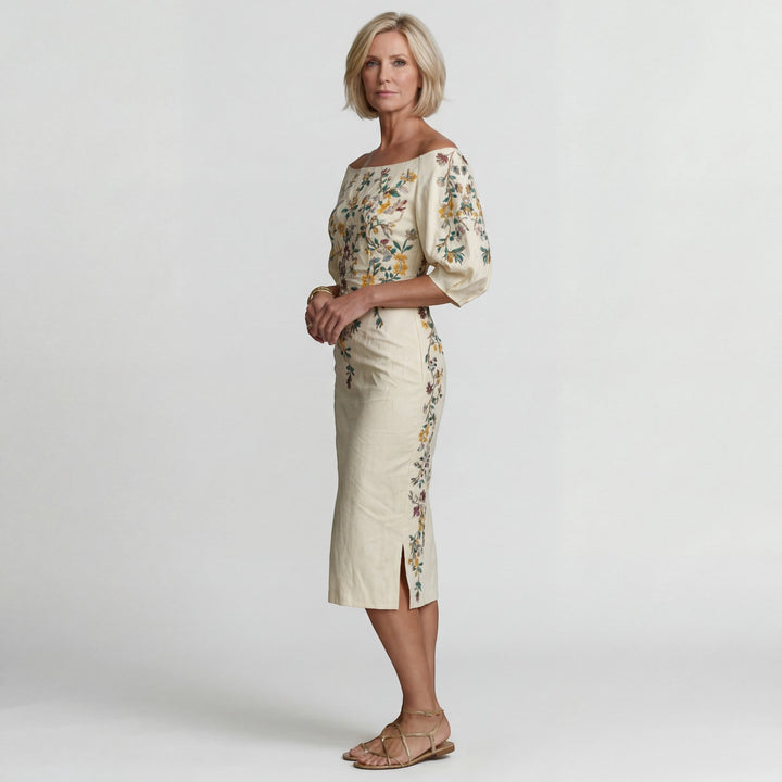 Robe Midi Éva Femme | Épaules Dénudées, Coupe Ajustée Chic 2
