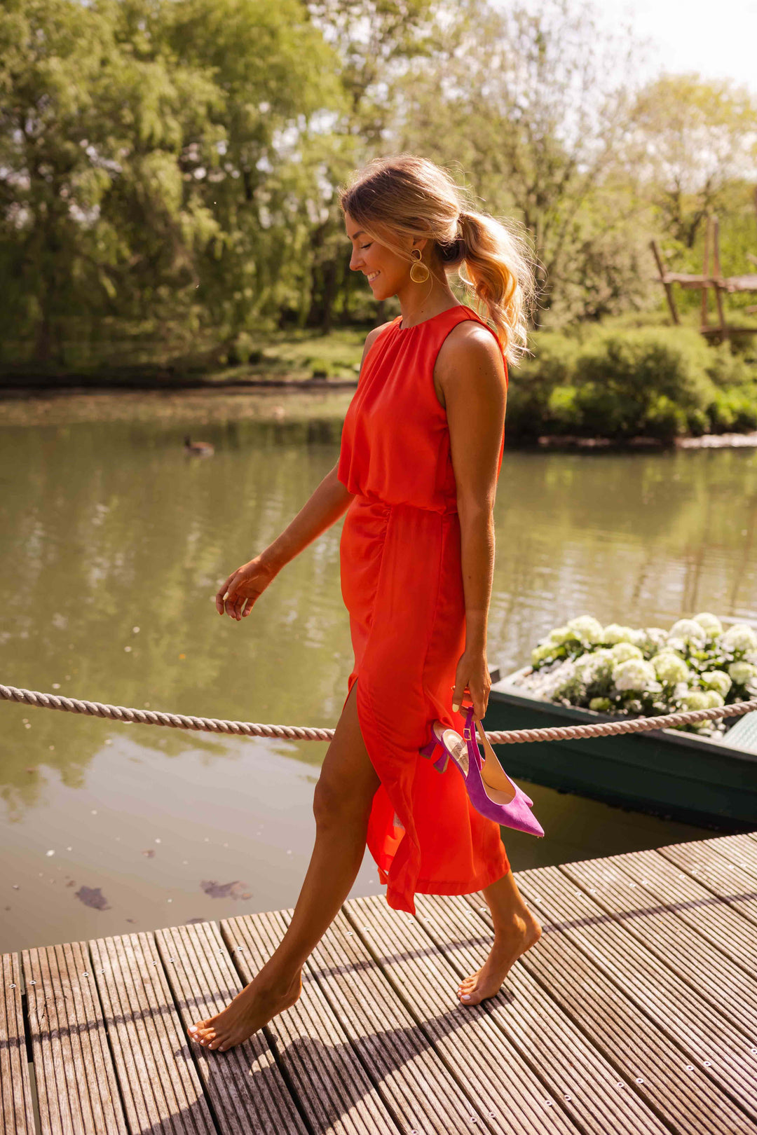 Robe Midi Livia Femme | Encolure Haute, Fente Latérale, Chic et Élégante 3