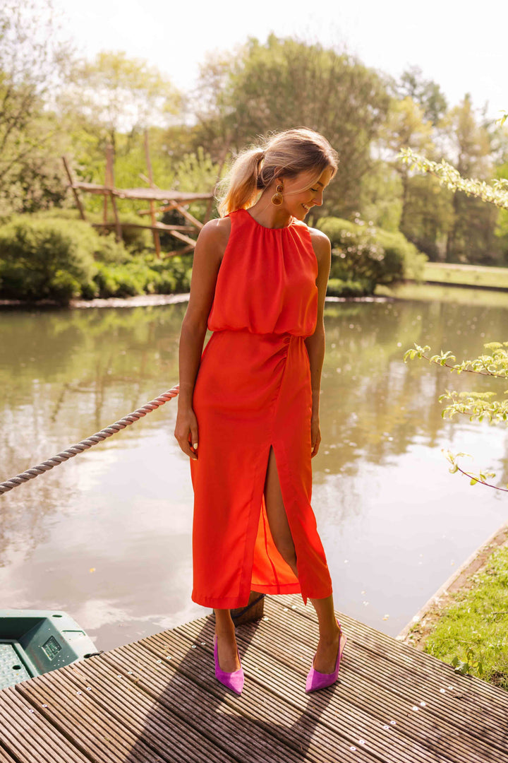 Robe Midi Livia Femme | Encolure Haute, Fente Latérale, Chic et Élégante 6