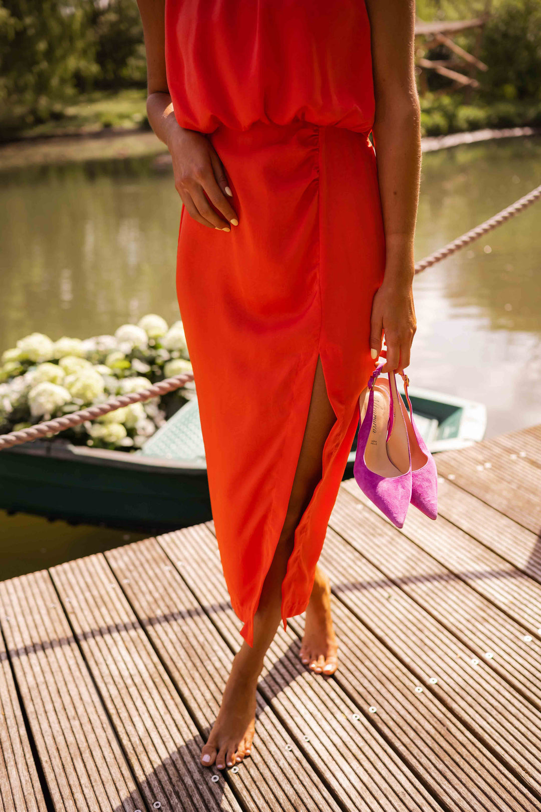 Robe Midi Livia Femme | Encolure Haute, Fente Latérale, Chic et Élégante 8