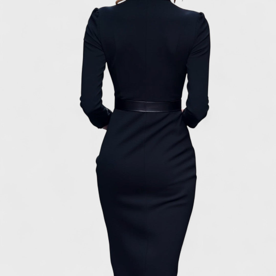 Robe Mira Élégante | Ceinture Ajustable, Col Mao Femme 4