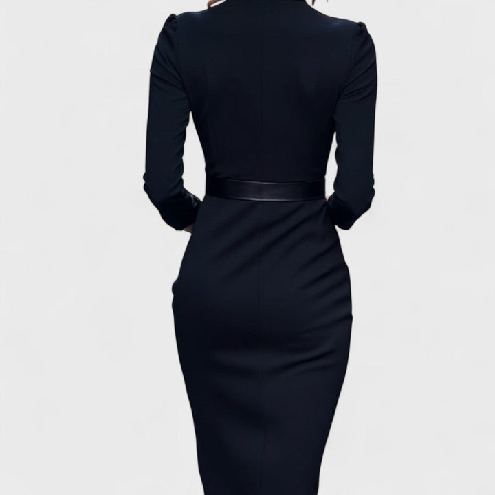Robe Mira Élégante | Ceinture Ajustable, Col Mao Femme 4