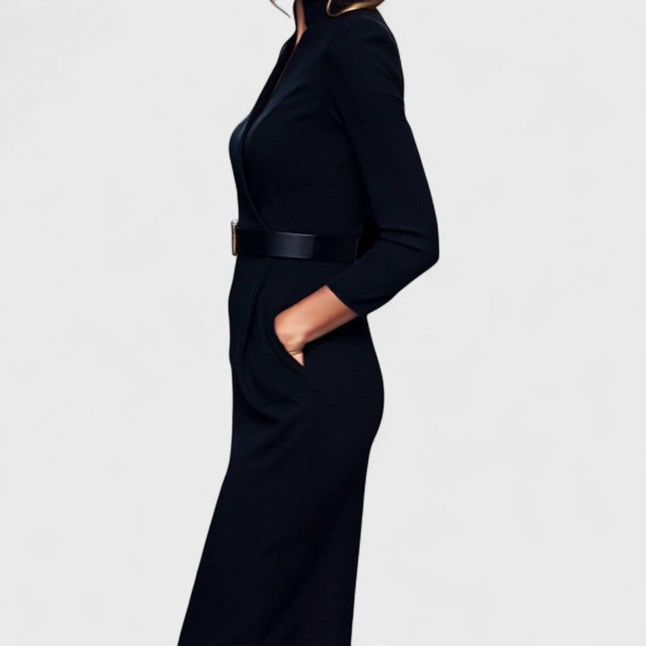 Robe Mira Élégante | Ceinture Ajustable, Col Mao Femme 5