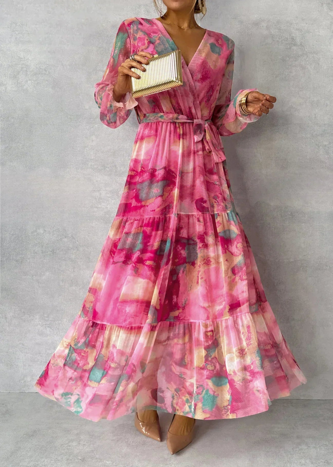 Robe Portefeuille Amandine | Imprimé Floral, Manches Longues, Robe Longue Femme 1