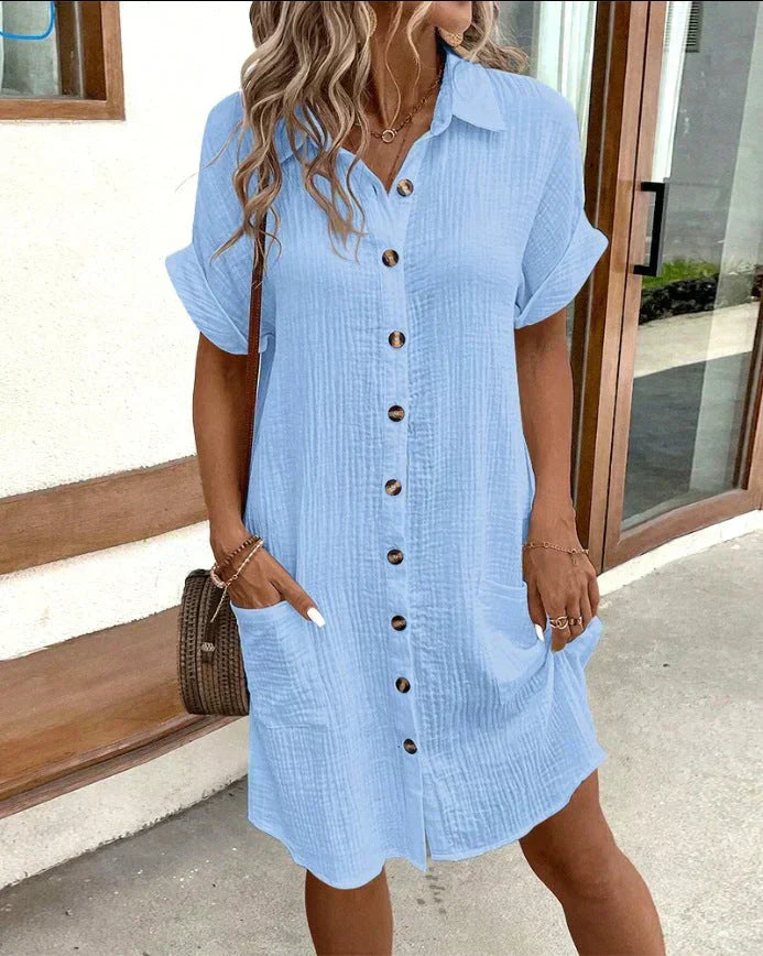 Robe chemise Clara | Coton léger, boutonnière intégrale, manches retroussées 2