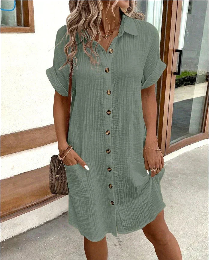 Robe chemise Clara | Coton léger, boutonnière intégrale, manches retroussées 3