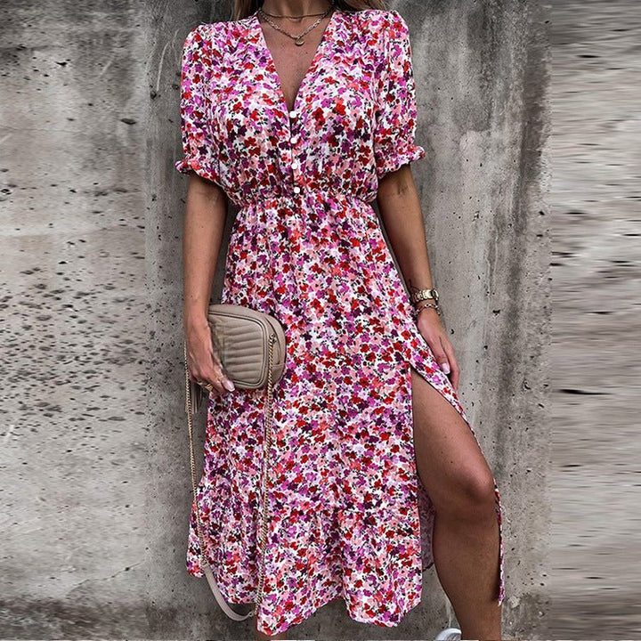 Robe d'été Fleurine | Imprimé Floral, Patte de Boutonnage & Fente Latérale 2