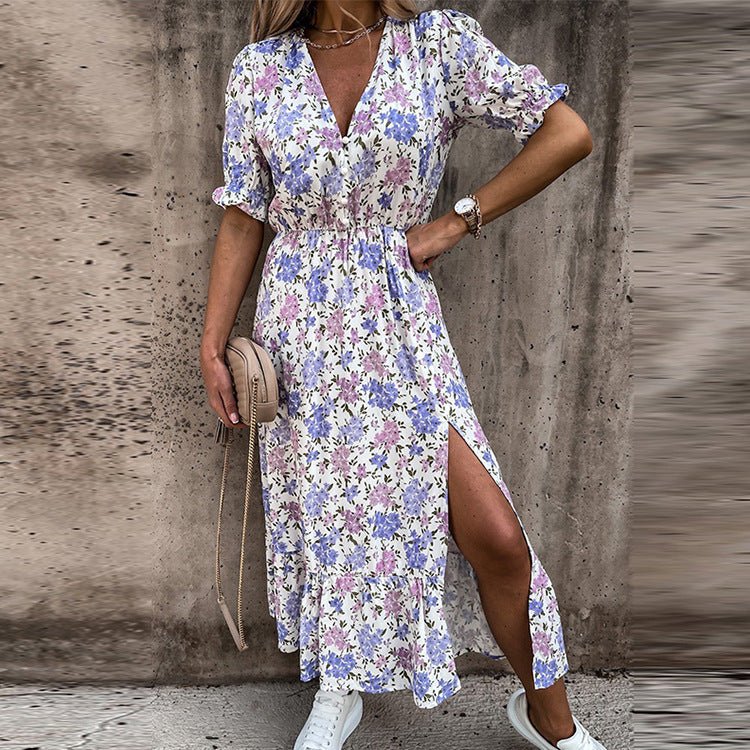 Robe d'été Fleurine | Imprimé Floral, Patte de Boutonnage & Fente Latérale 3