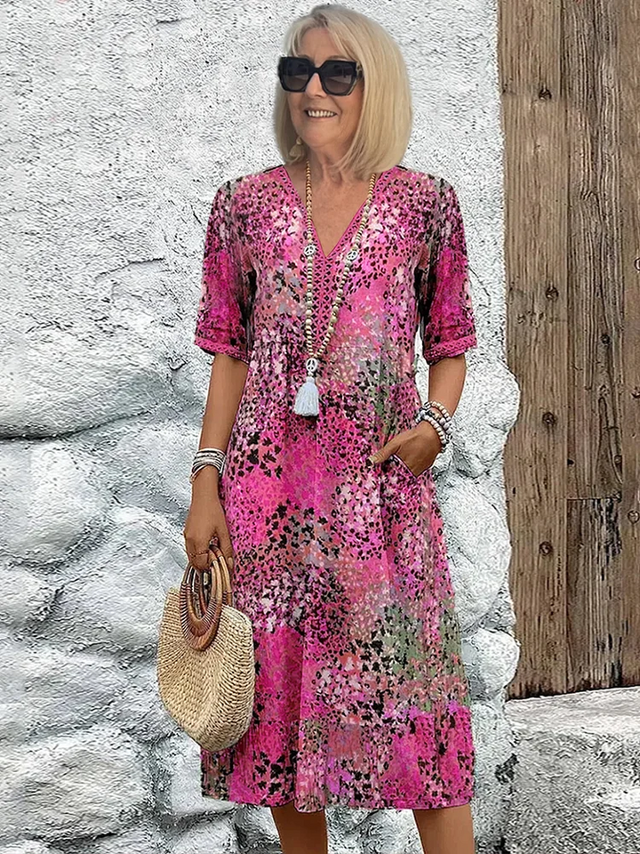 Robe d'été Viona | Décolleté en V, motif floral intégral, longueur genou 2