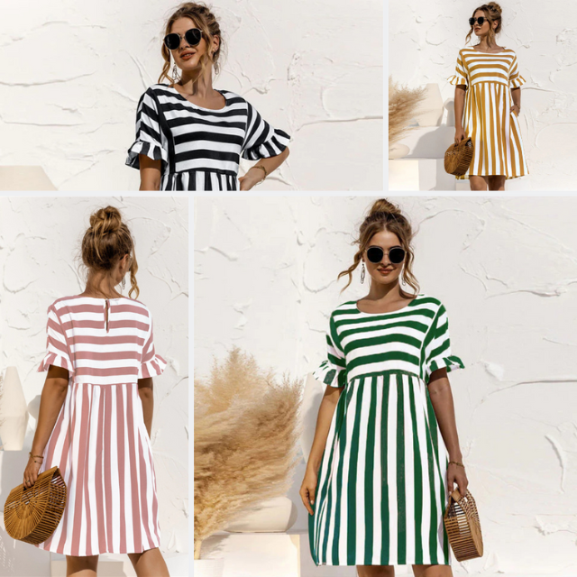 Robe de Plage Levoire | Rayures Élégantes & Manches Volantes pour Femmes 1