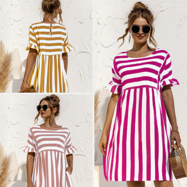 Robe de Plage Levoire | Rayures Élégantes & Manches Volantes pour Femmes 2