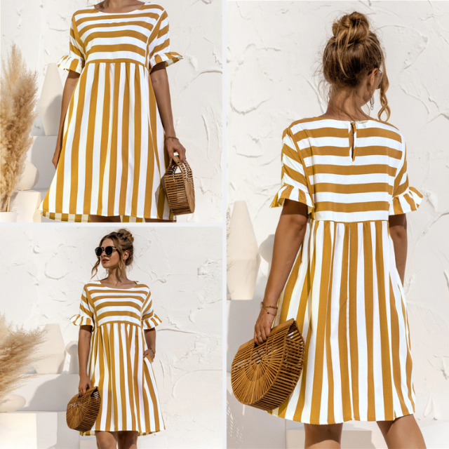 Robe de Plage Levoire | Rayures Élégantes & Manches Volantes pour Femmes 3