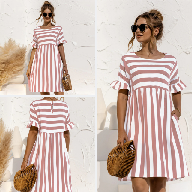 Robe de Plage Levoire | Rayures Élégantes & Manches Volantes pour Femmes 4