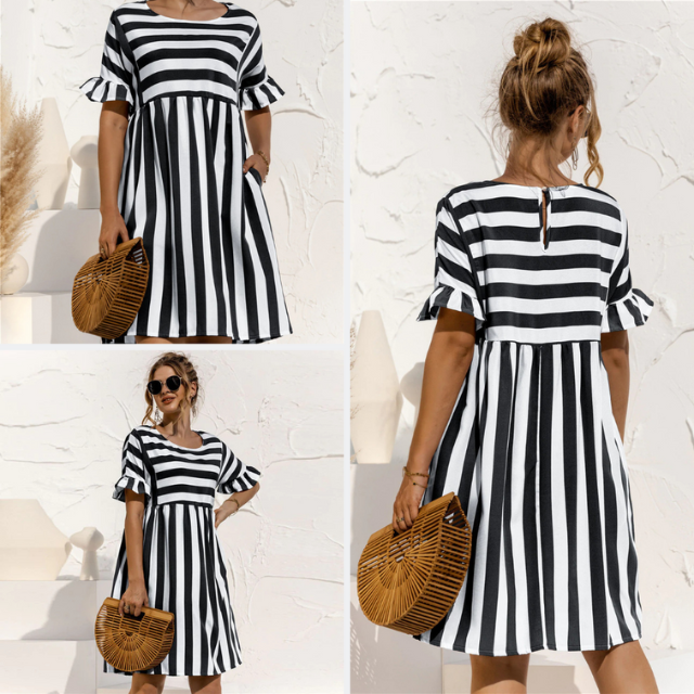 Robe de Plage Levoire | Rayures Élégantes & Manches Volantes pour Femmes 5