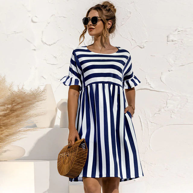 Robe de Plage Levoire | Rayures Élégantes & Manches Volantes pour Femmes 6