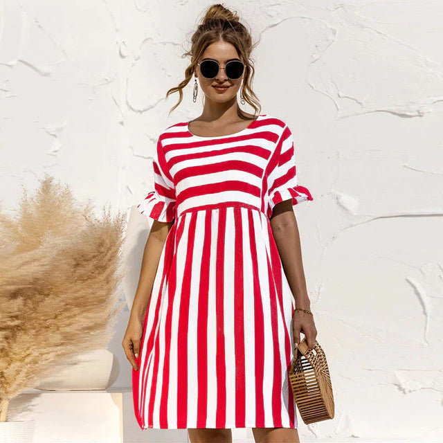 Robe de Plage Levoire | Rayures Élégantes & Manches Volantes pour Femmes 7