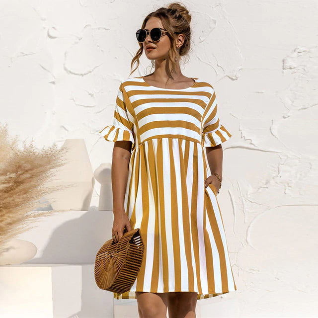 Robe de Plage Levoire | Rayures Élégantes & Manches Volantes pour Femmes 8