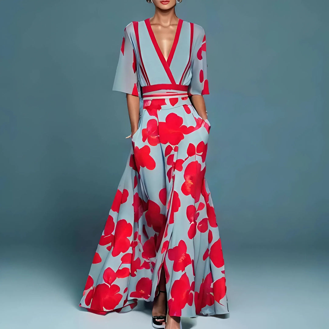 Robe de soirée Mira | Imprimé floral & décolleté en V élégant 0