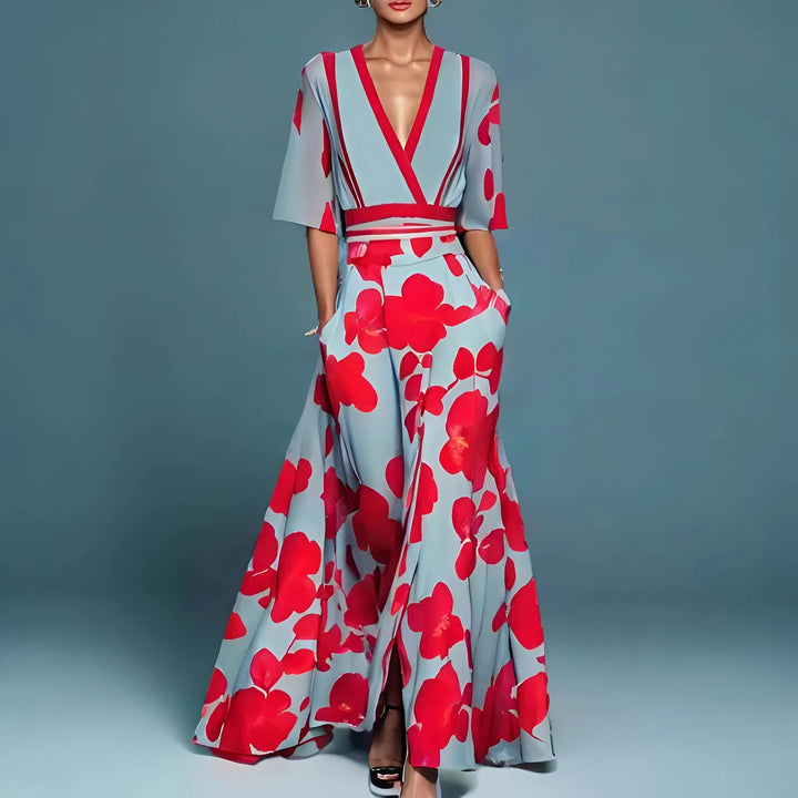Robe de soirée Mira | Imprimé floral & décolleté en V élégant 0