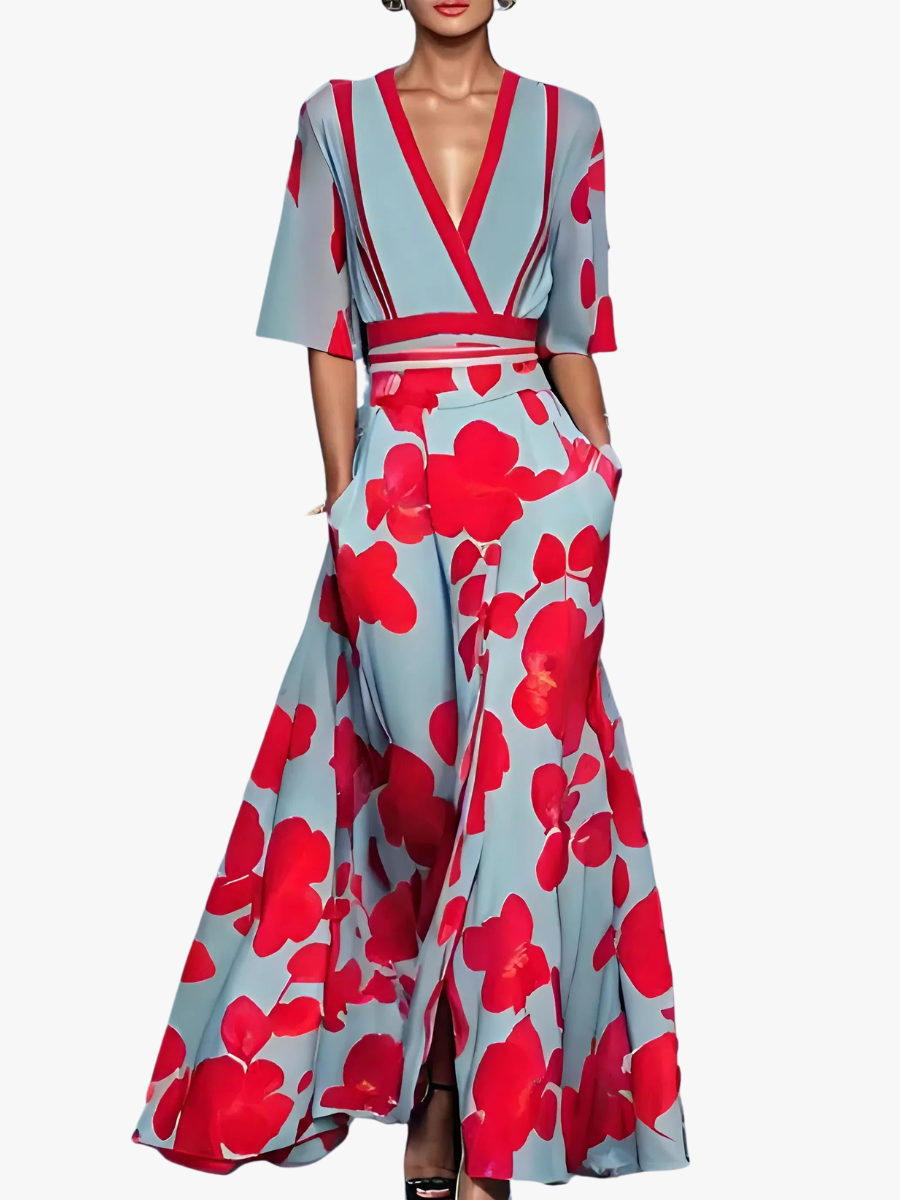 Robe de soirée Mira | Imprimé floral & décolleté en V élégant 1