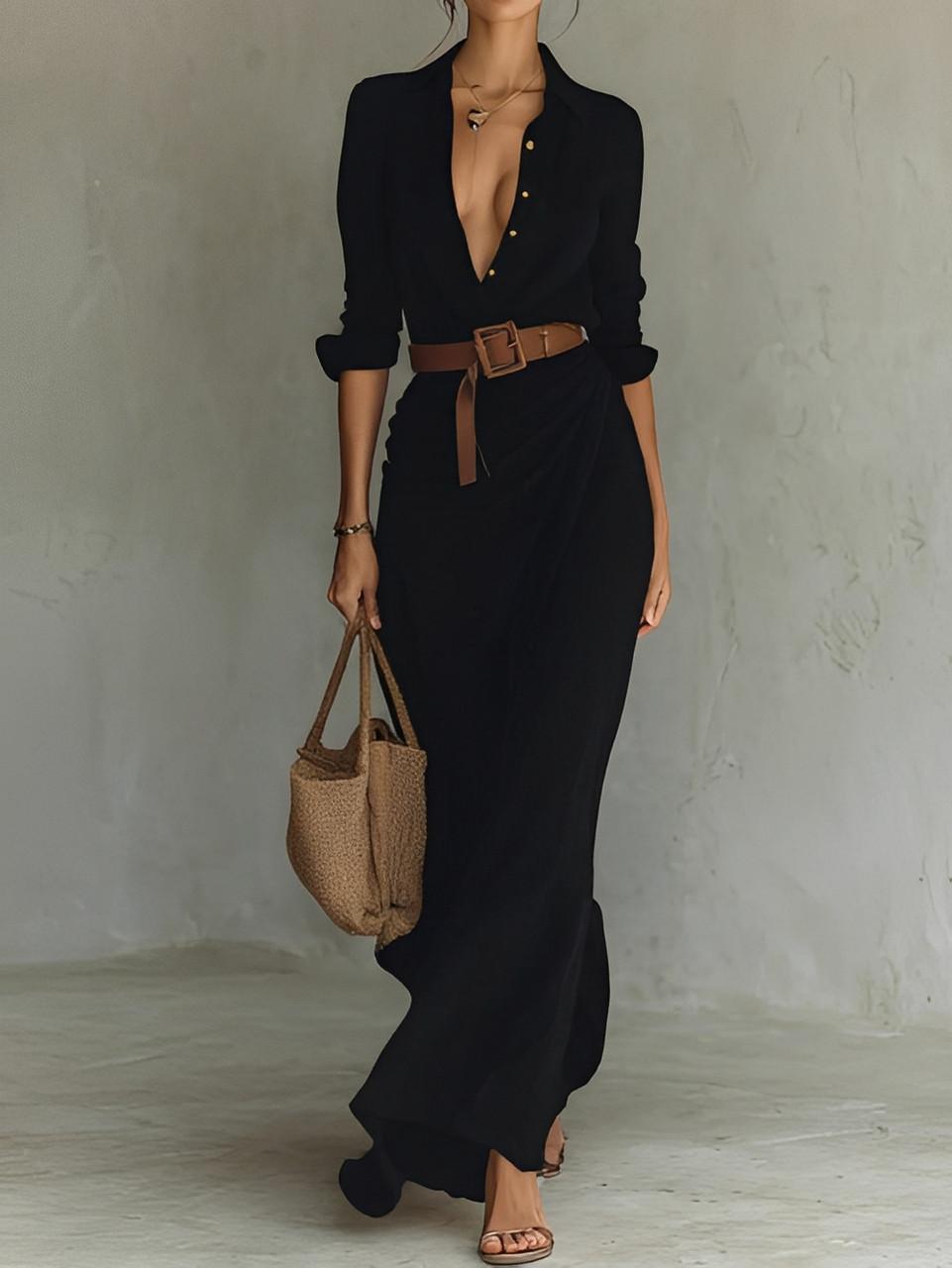 Robe longue Clara | Ceinture Taille Marquée & Manches Longues en Coton Doux 2