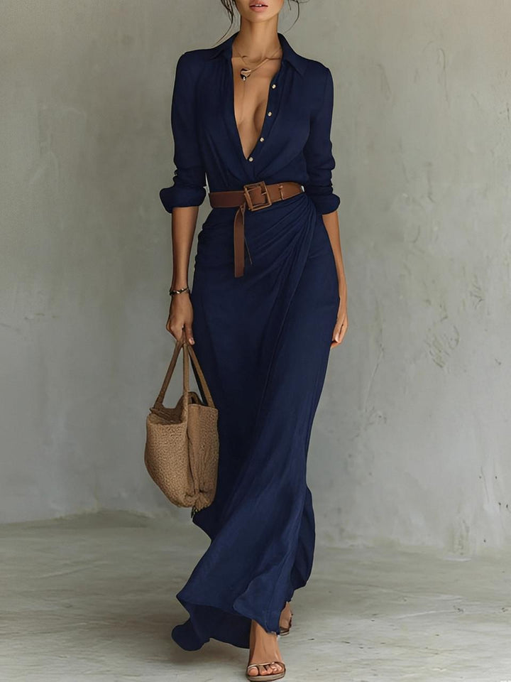 Robe longue Clara | Ceinture Taille Marquée & Manches Longues en Coton Doux 5