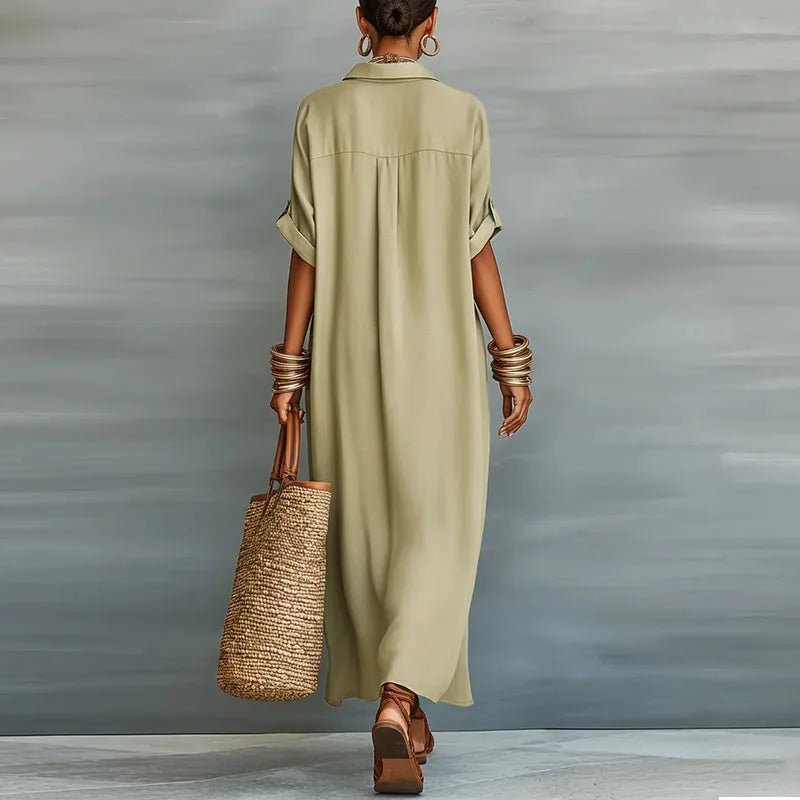Robe longue Clara | Coton-lin léger, manches courtes, élégante pour l'été 1