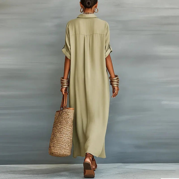 Robe longue Clara | Coton-lin léger, manches courtes, élégante pour l'été 1