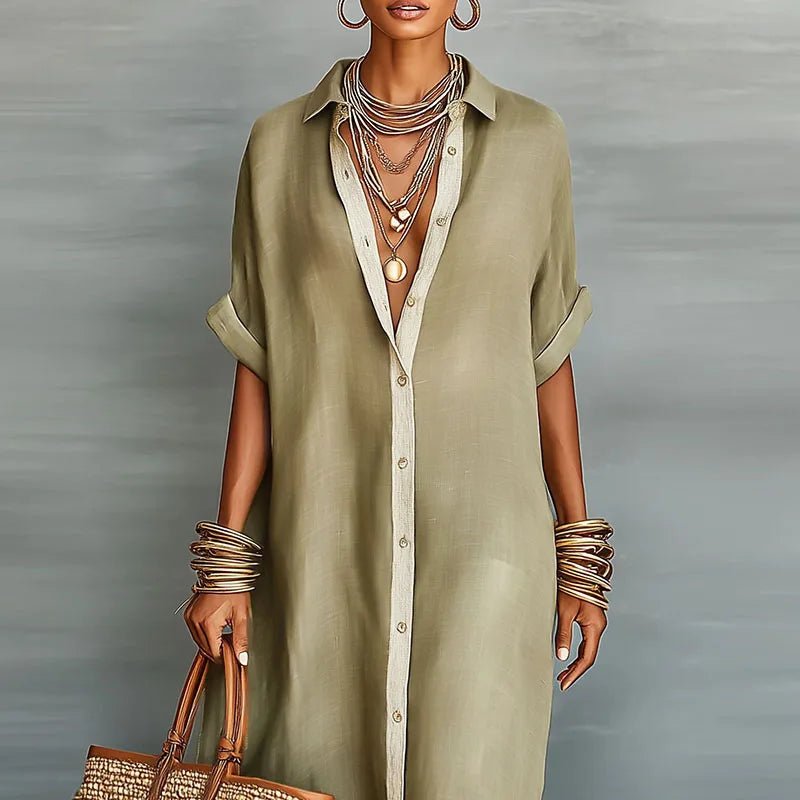 Robe longue Clara | Coton-lin léger, manches courtes, élégante pour l'été 2